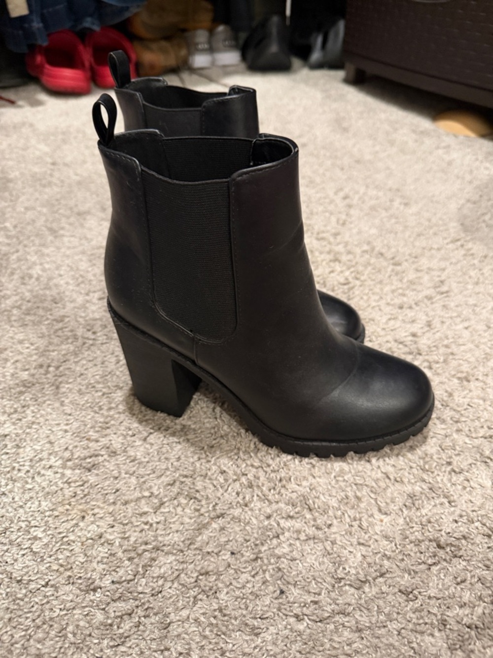Women's Black High Block Heel Chelsea Ankle Boots